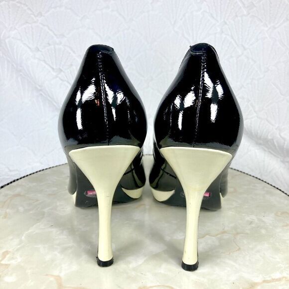 Isaac Mizrahi Peep-Toe High Heel Pumps Patent Leather Colorblock Pattern Dressy - Picture 8 of 13